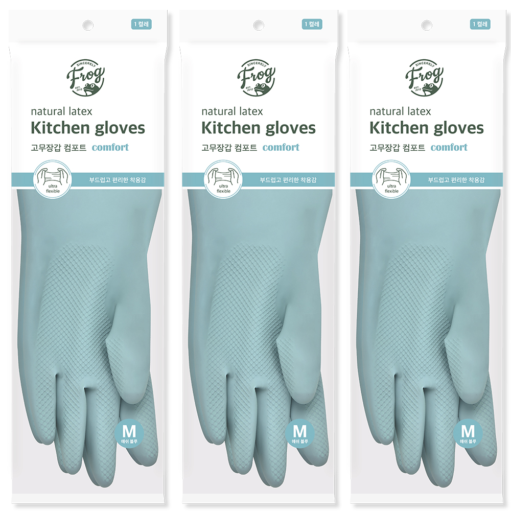 프로그 라텍스 컴포트 고무장갑 양손세트 M, 에쉬블루, 중(M), 3세트